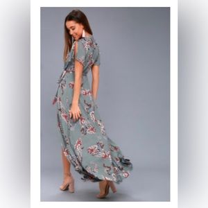 Lulu’s Blue Floral Print Wrap Maxi Dress